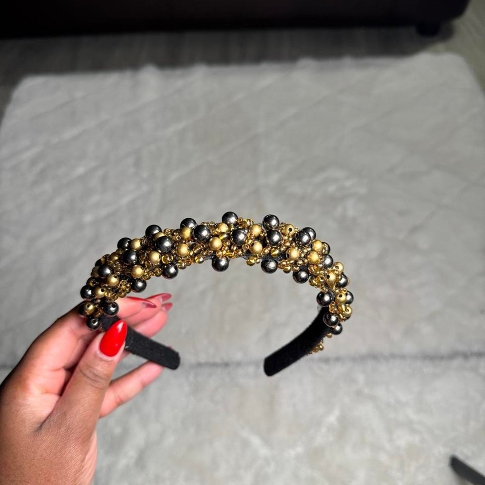 Gold and Black Beaded Headband Statement Glamour Hair Accessory Nigeria